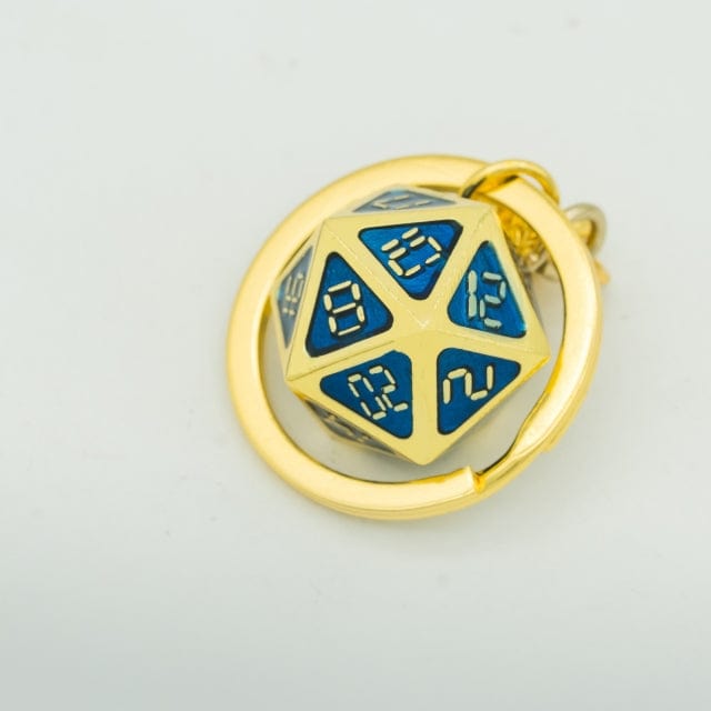 NordicDice Accessories, bøger etc Nøglering d20 terning - guld og blå