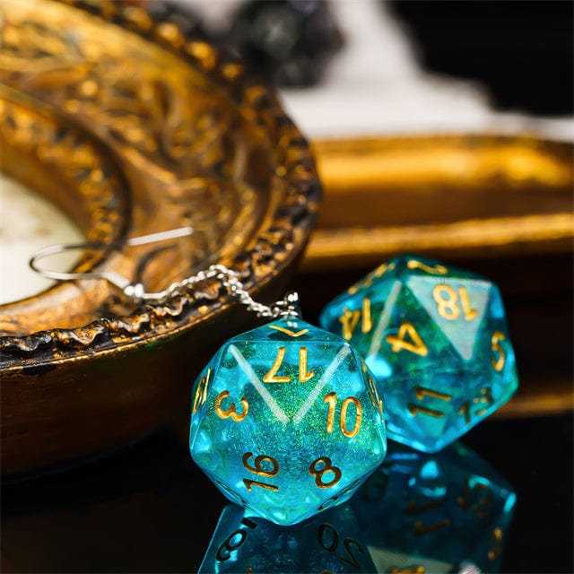 NordicDice Accessories, bøger etc Blå Ørering med glimmer D20 terning