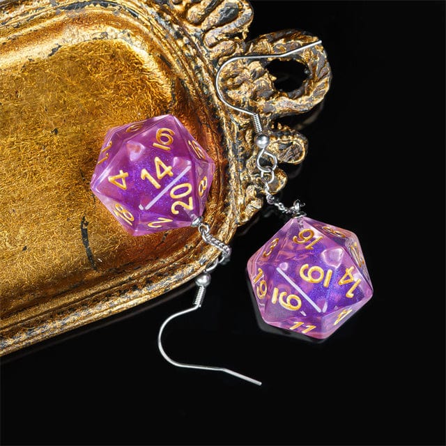 NordicDice Accessories, bøger etc Lilla Ørering med glimmer D20 terning