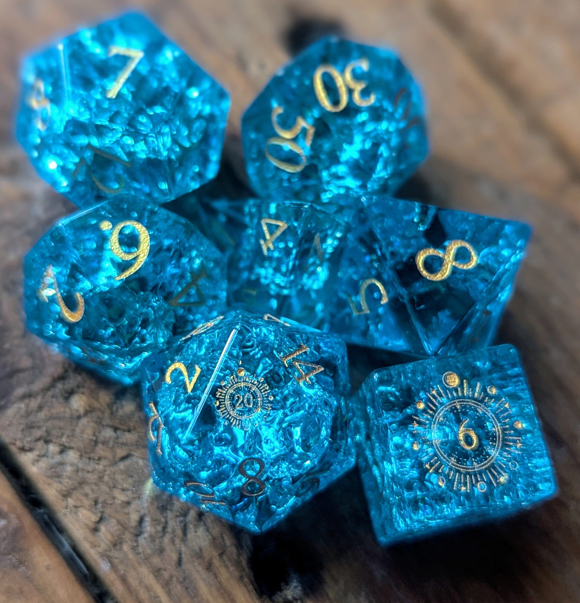 NordicDice Ædelsten og Krystal Blue Moon child - roleplaying dice Exclusive