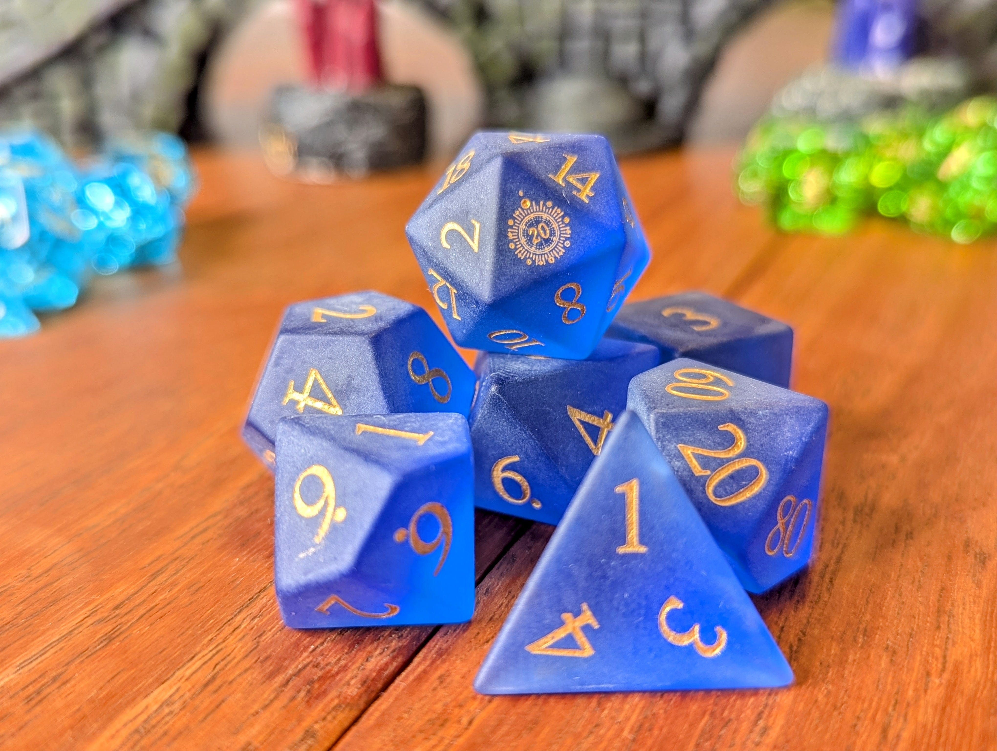 NordicDice Ædelsten og Krystal Frosted dark Ocean - roleplaying dice Exclusive