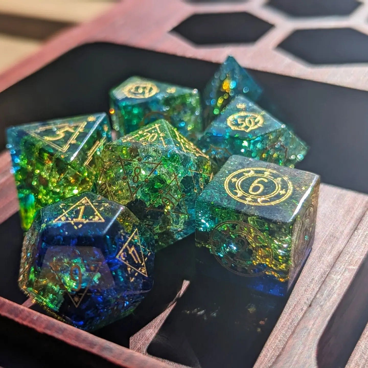 NordicDice Ædelsten og Krystal Green cosmos - d&d Rollespilsteringer