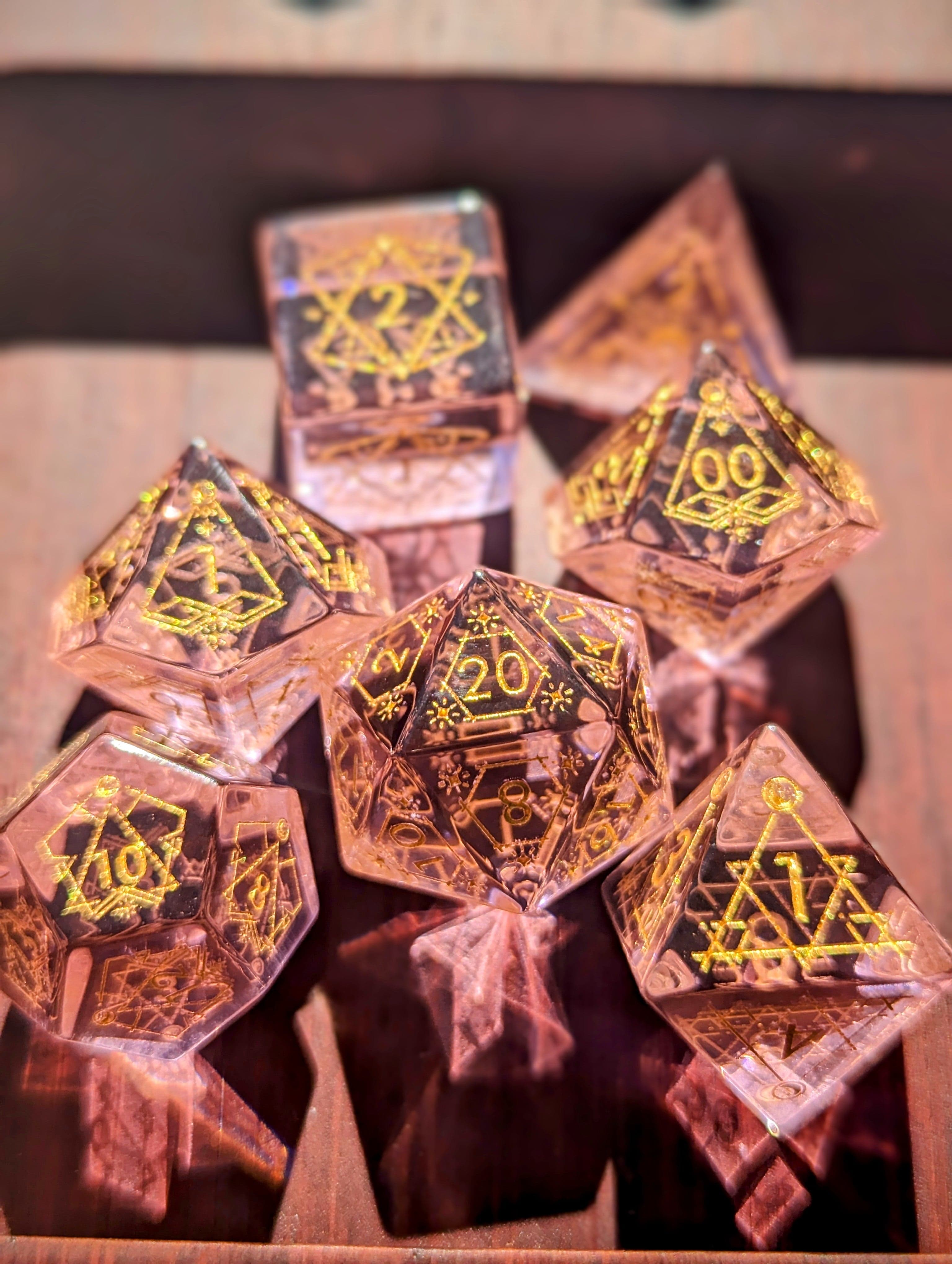 NordicDice Ædelsten og Krystal Pink soul - Rollespilsterninger Glas