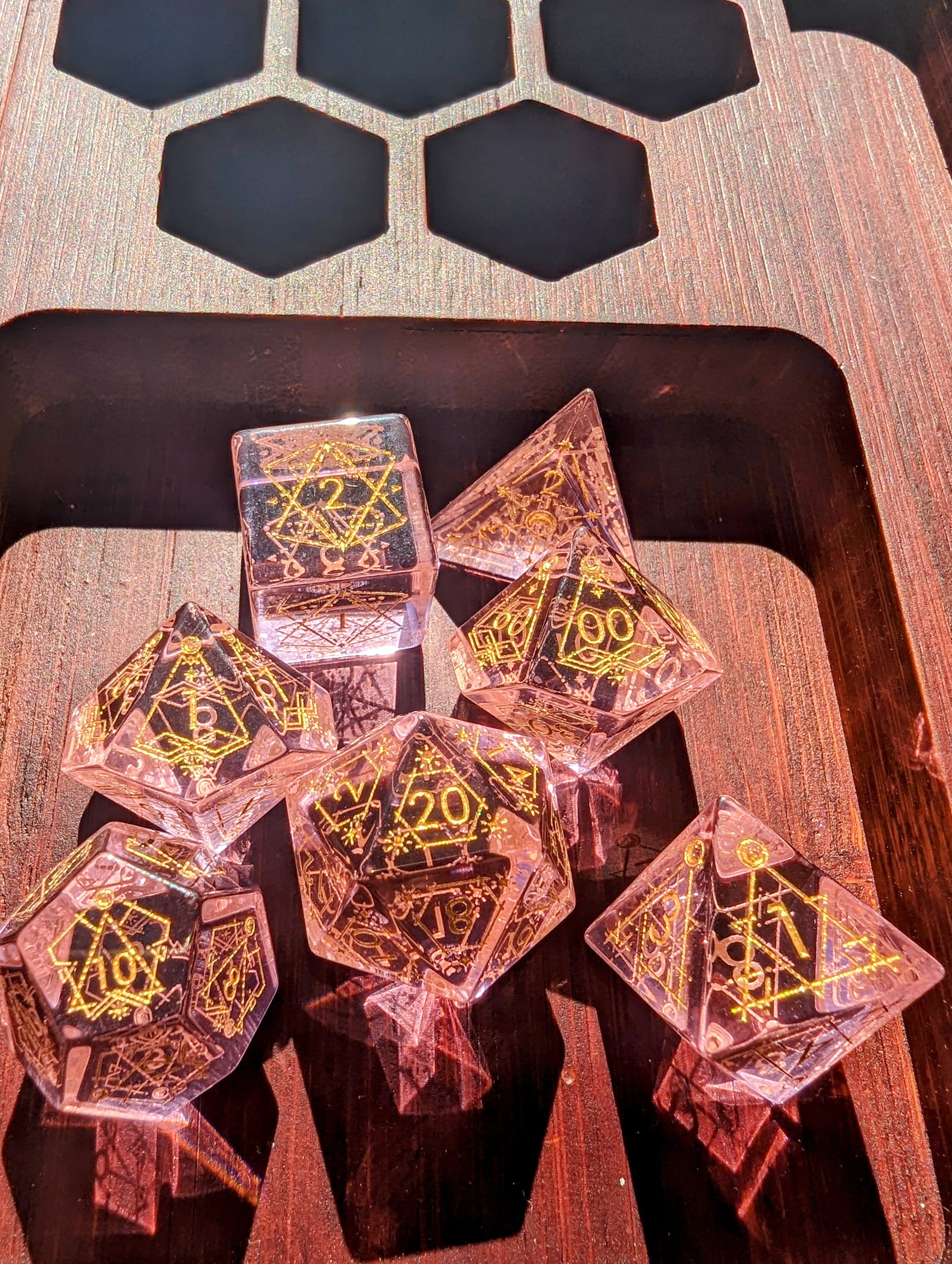 NordicDice Ædelsten og Krystal Pink soul - Rollespilsterninger Glas