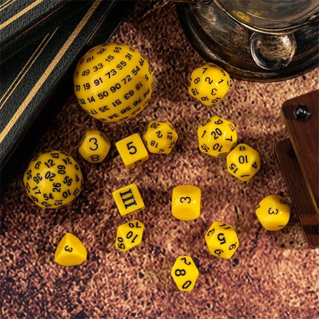 NordicDice Akryl og Resin Yellow All you need terningesæt - 15 pieces