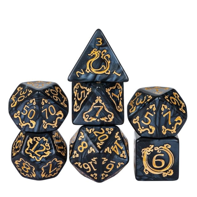 NordicDice Akryl og Resin Black Dragonborn dice set