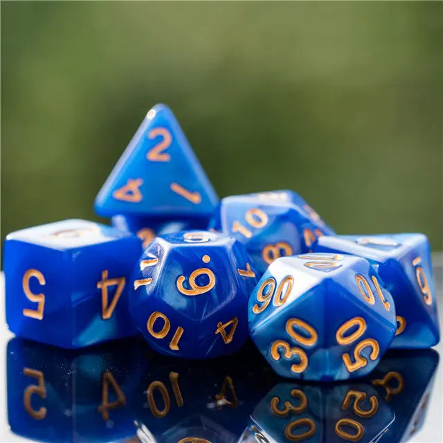 NordicDice Akryl og Resin Blue water dnd dice set