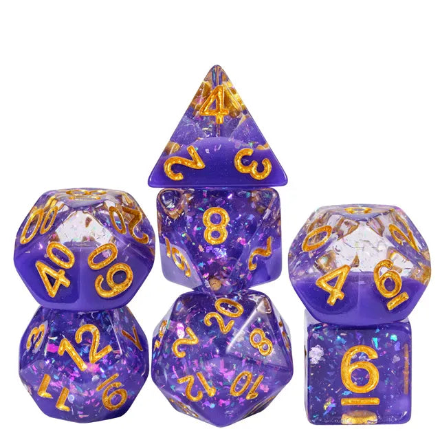 NordicDice Akryl og Resin Lilla Glitter galaxy dice - role playing dice set