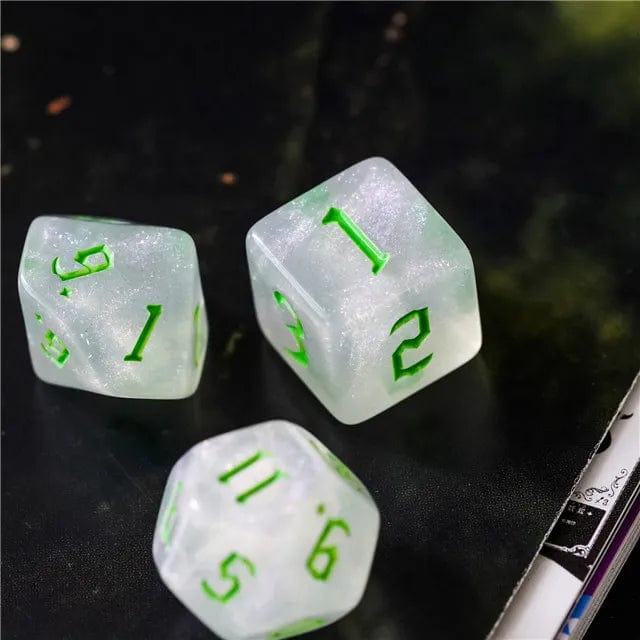 NordicDice Akryl og Resin Grøn glitter rollespilsterningesæt