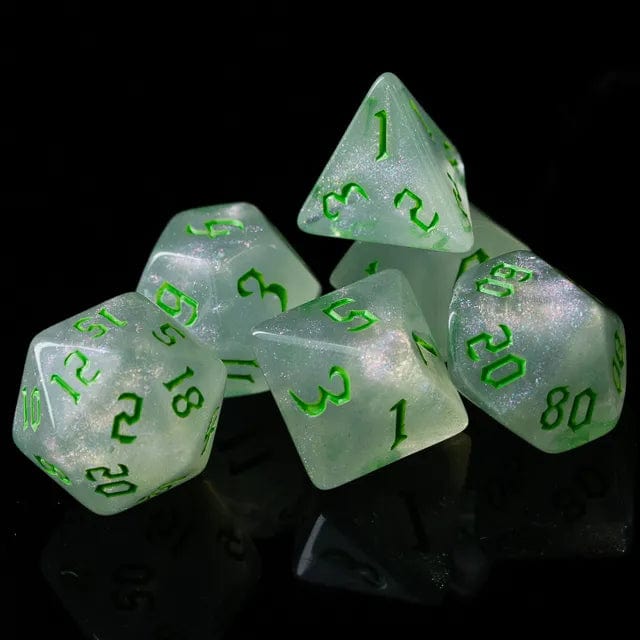 NordicDice Akryl og Resin Grøn glitter rollespilsterningesæt
