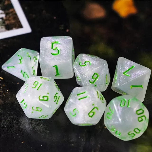 NordicDice Akryl og Resin Grøn glitter rollespilsterningesæt