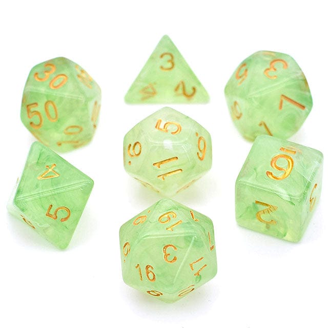 NordicDice Akryl og Resin Grønt terningesæt - Semi-transparent