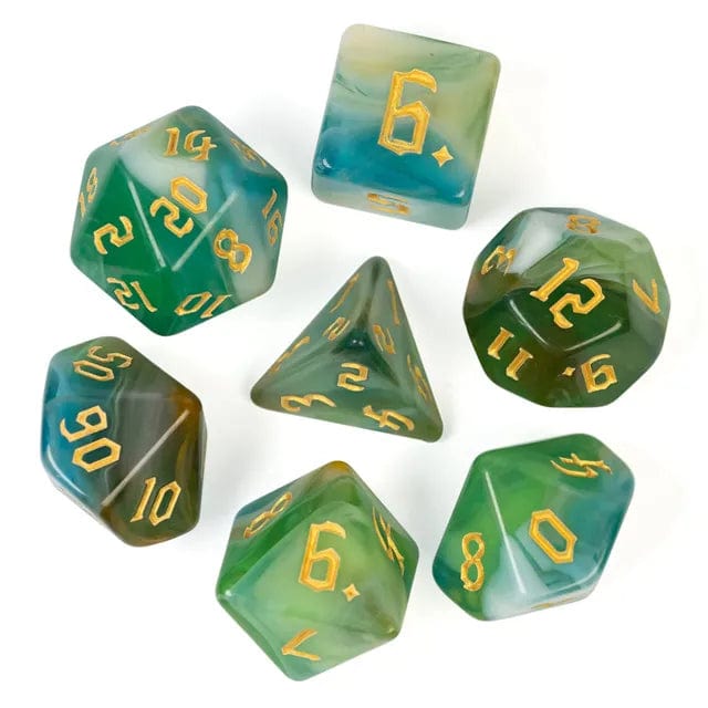 NordicDice Akryl og Resin Green blend Kaotiske terningeset