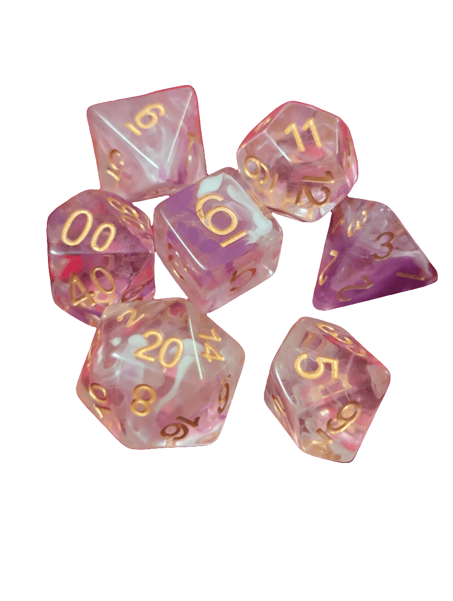 NordicDice Akryl og Resin Pink swirl - dnd role playing dice