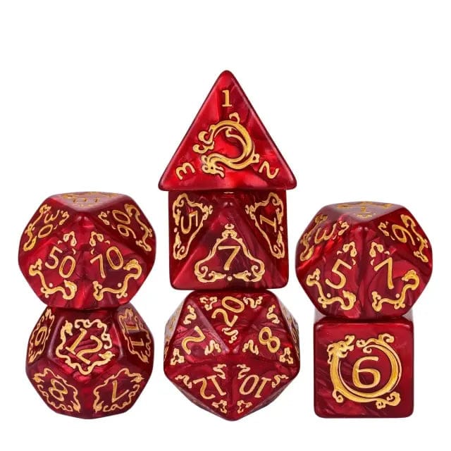 NordicDice Akryl og Resin Red Dragonborn dice set