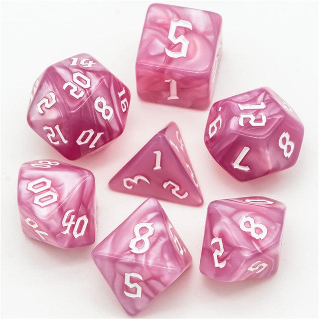 NordicDice Akryl og Resin Roserød og hvidt terningesæt