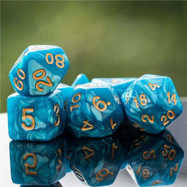 NordicDice Akryl og Resin Søblå terningesæt - 7 stk