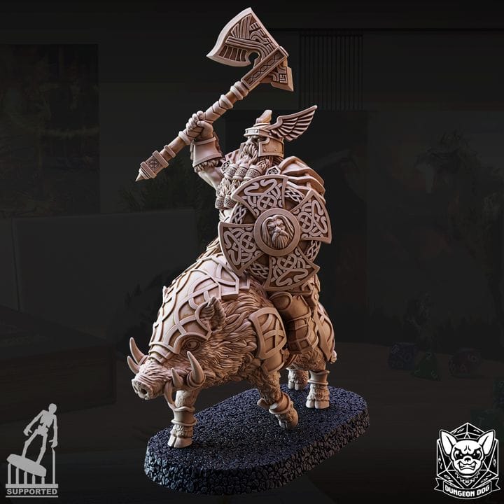NordicDice Custom print Dwarf Boarrider Commander Unpainted - Custom Mini