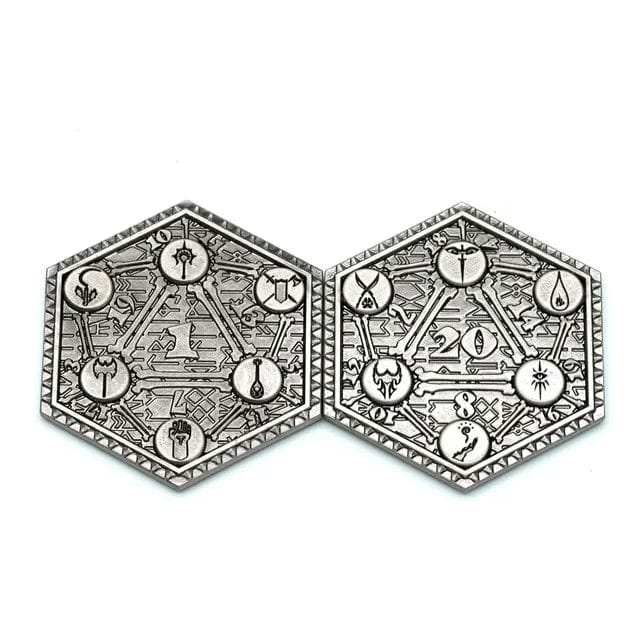 NordicDice D20 Class metal mønt D20 og nat 1