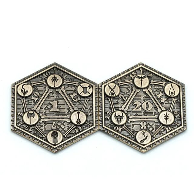NordicDice D20 Class metal mønt D20 og nat 1