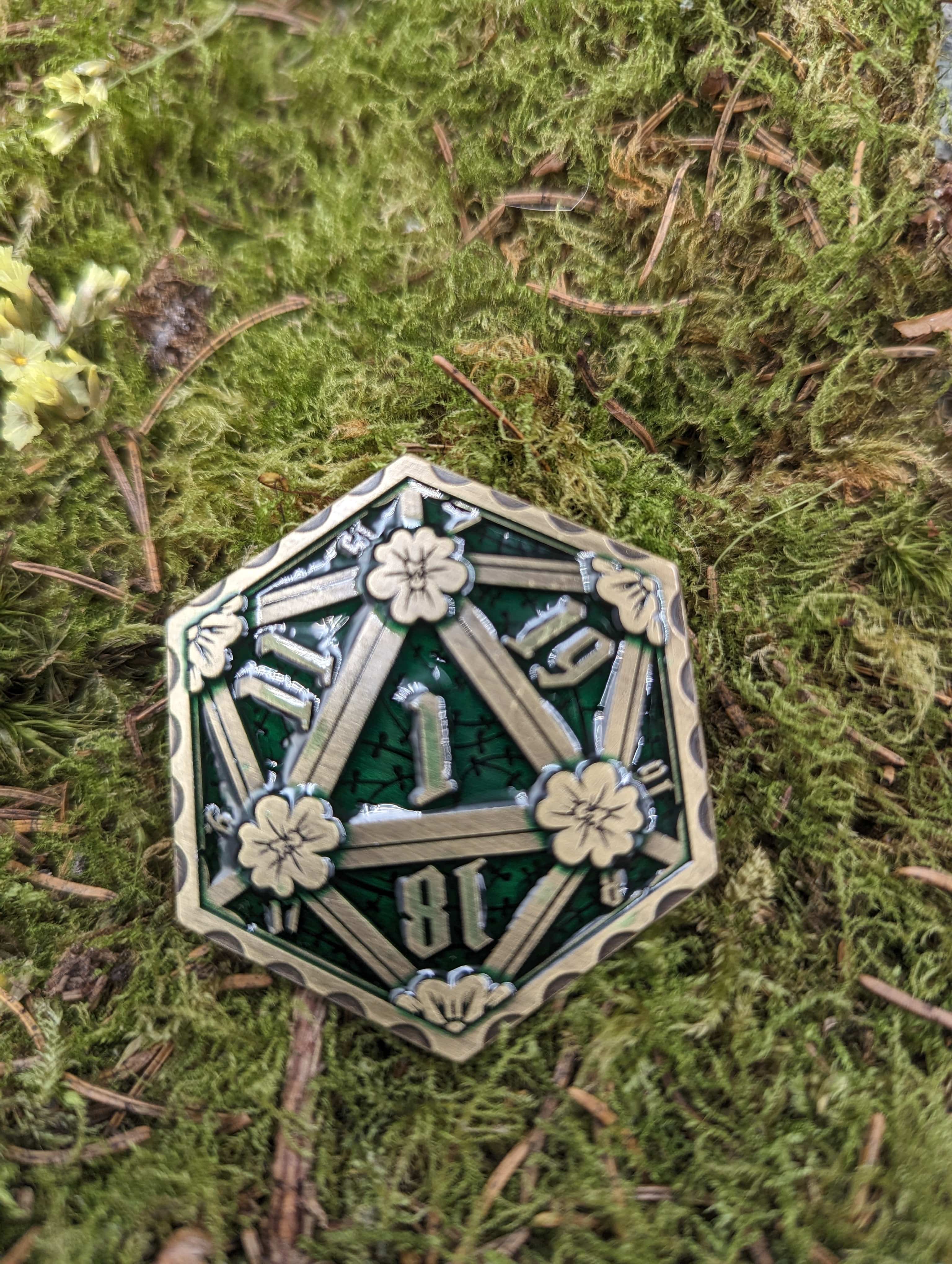NordicDice D20 Corrupted metal mønt D20 og nat 1