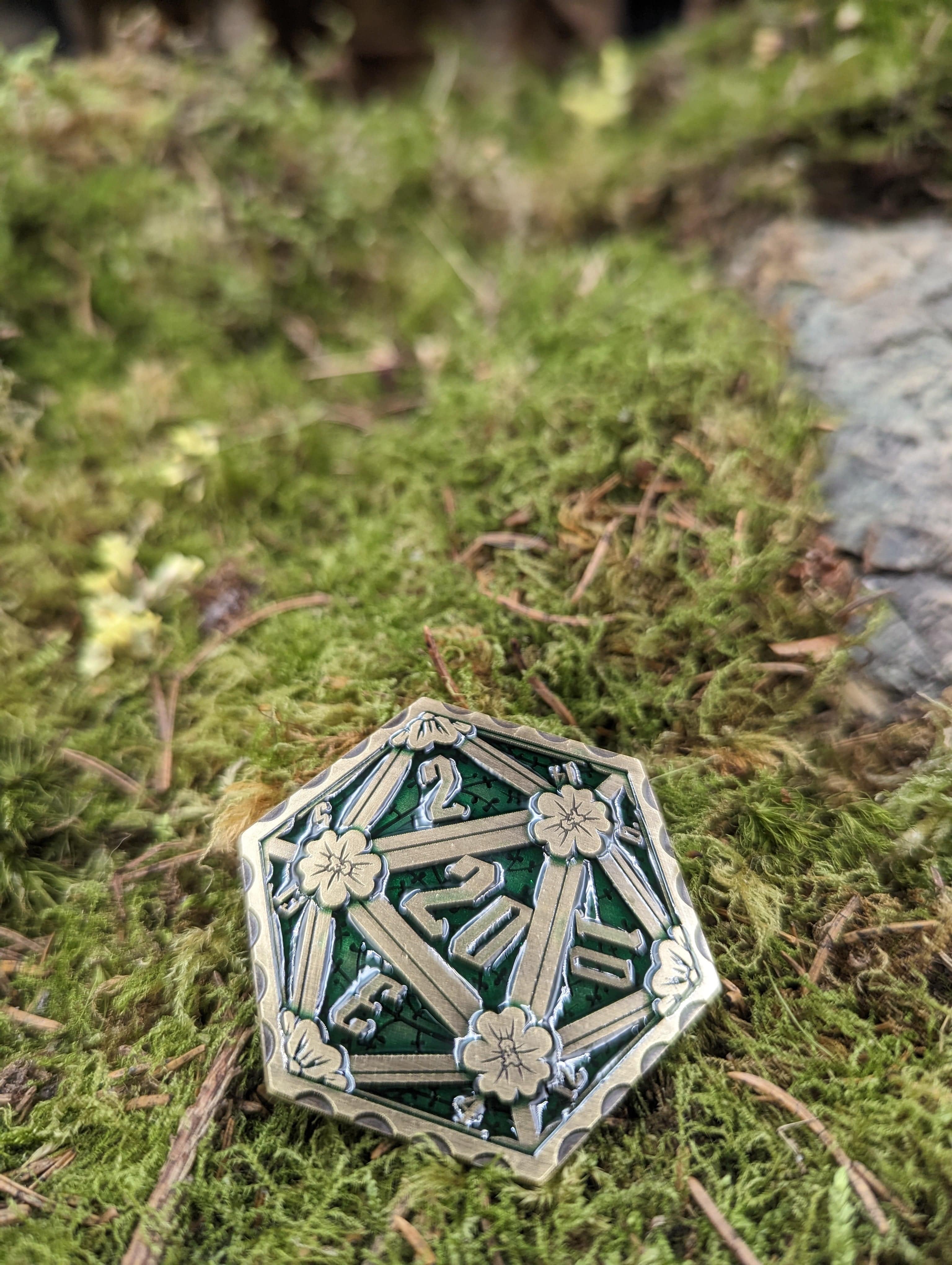 NordicDice D20 Corrupted metal mønt D20 og nat 1