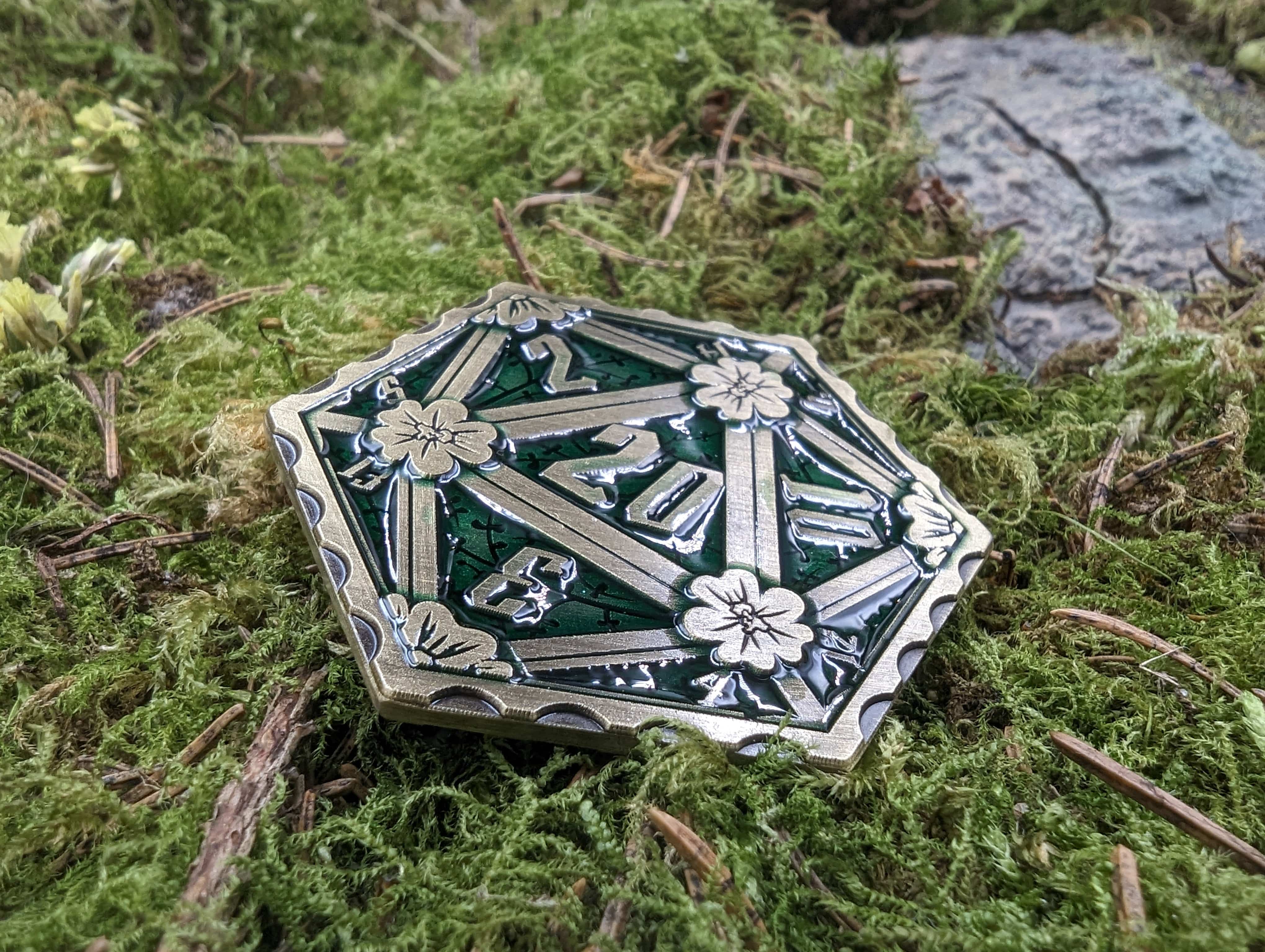 NordicDice D20 Corrupted metal mønt D20 og nat 1