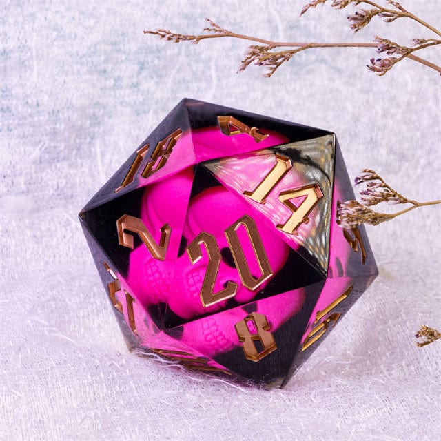 NordicDice D20 Selvlysende skelethovede d20 terning - pink