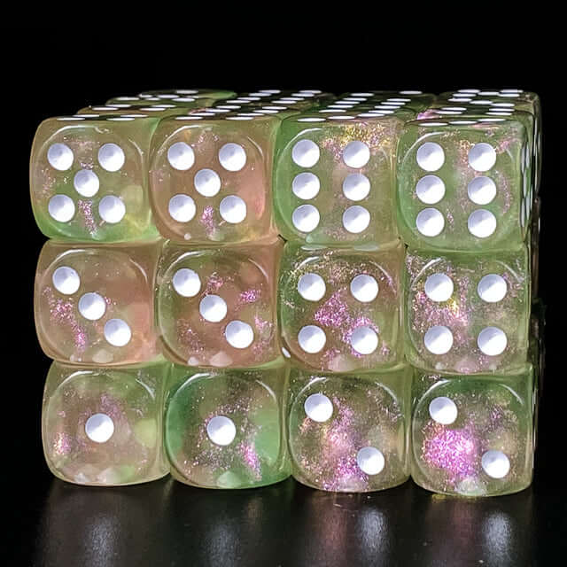 NordicDice d6 12 stk. D6 gennemsigtige terninger med glitter