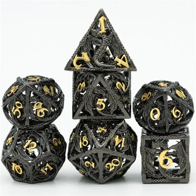 NordicDice Metal terninger Hul Drage Dice Lavet af Metal - 7 stk rollespilsterninger