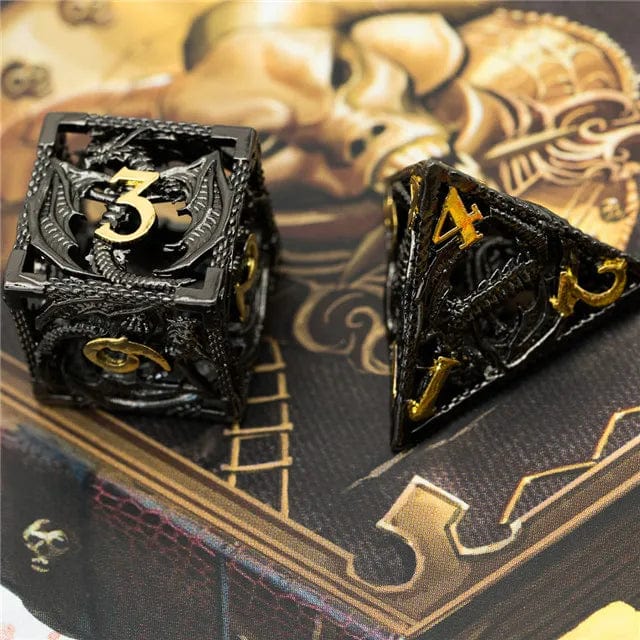 NordicDice Metal terninger Hul Drage Dice Lavet af Metal - 7 stk rollespilsterninger