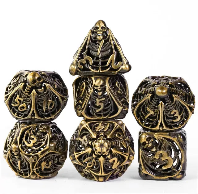 NordicDice Metal terninger Golden Hul knogle dice lavet af metal - 7 stk rollespilsterninger