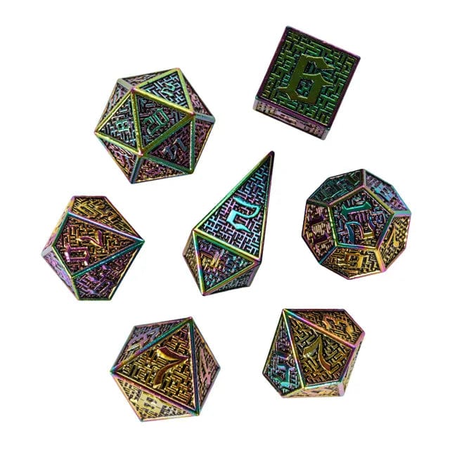 NordicDice Metal terninger Rainbow metal maze - D&D dice set