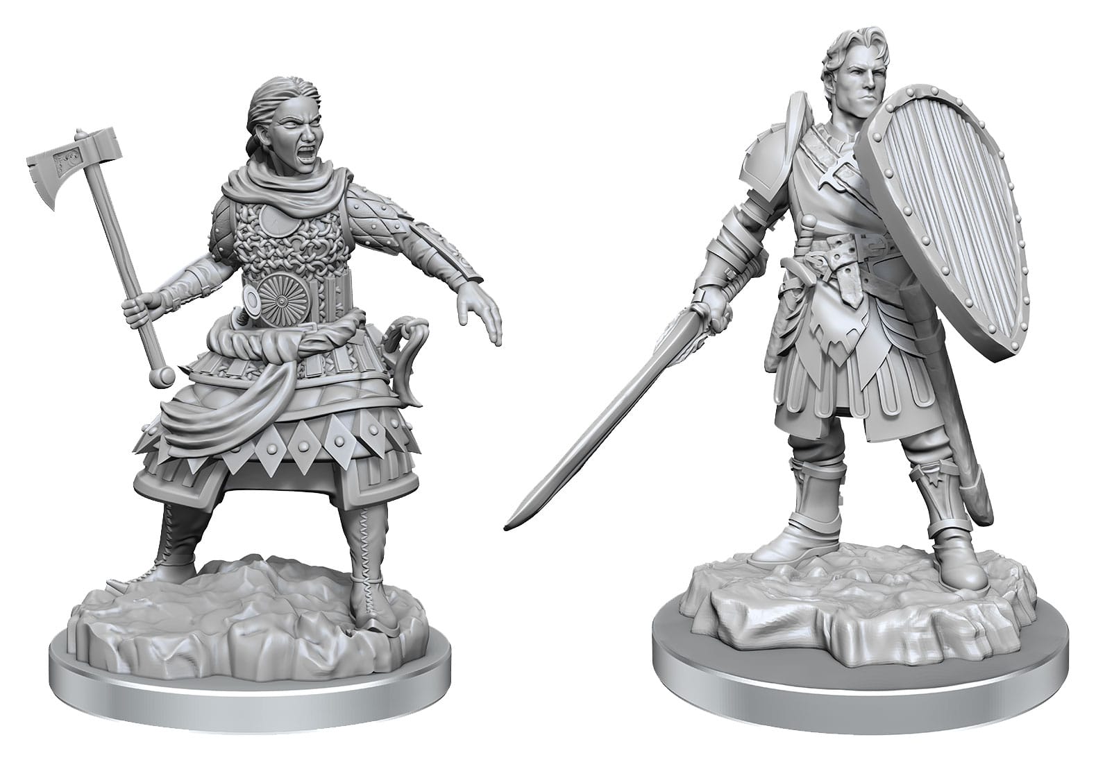 NordicDice rollespilsfigurer D&D Miniatures Unpainted Miniatures 2-Pack Human Fighters