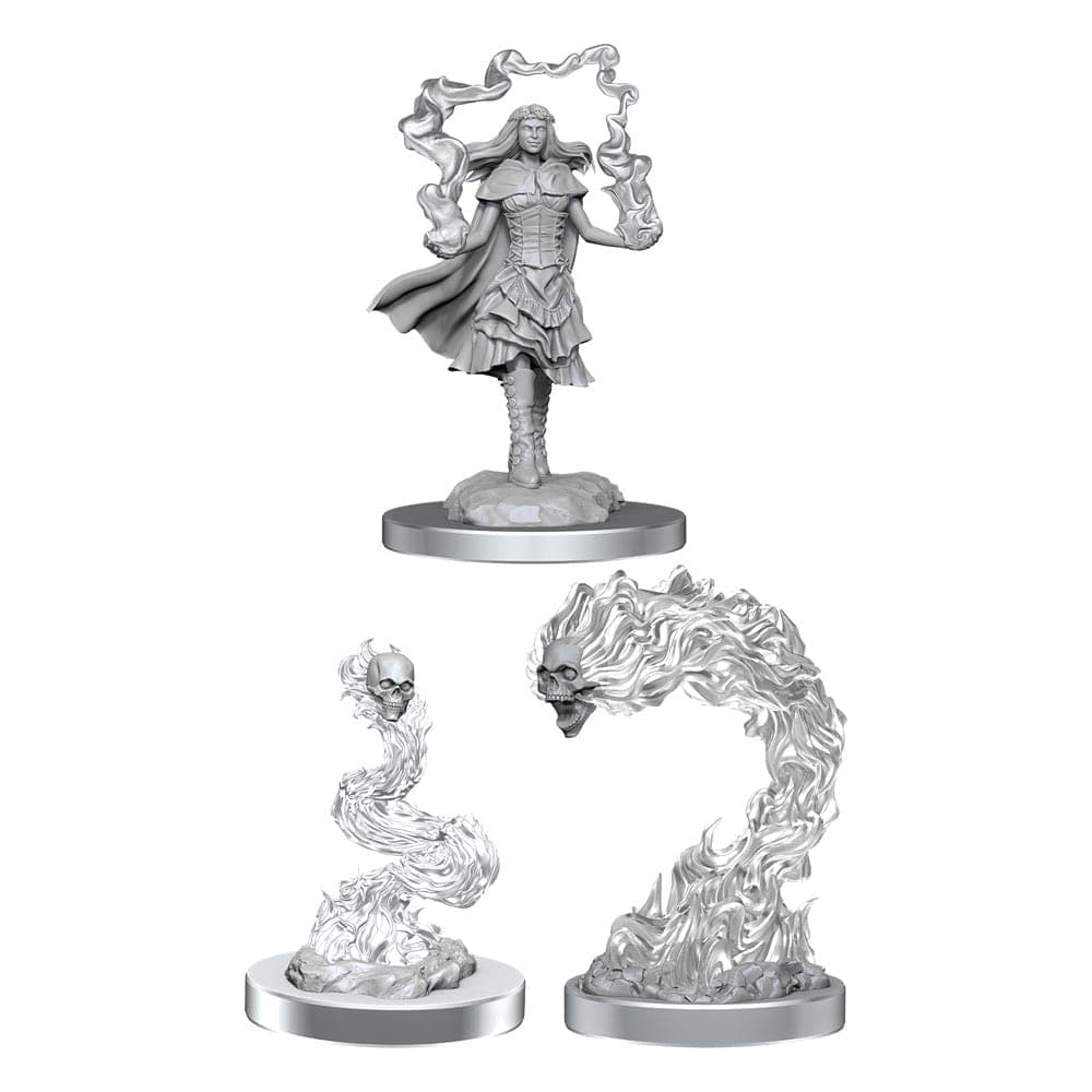 NordicDice rollespilsfigurer D&D Unpainted Miniatures 3-Pack Dark Spellcaster & Flameskulls