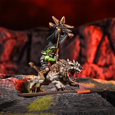 NordicDice rollespilsfigurer Kings of War - Goblin Flaggit on Mawbeast - EN