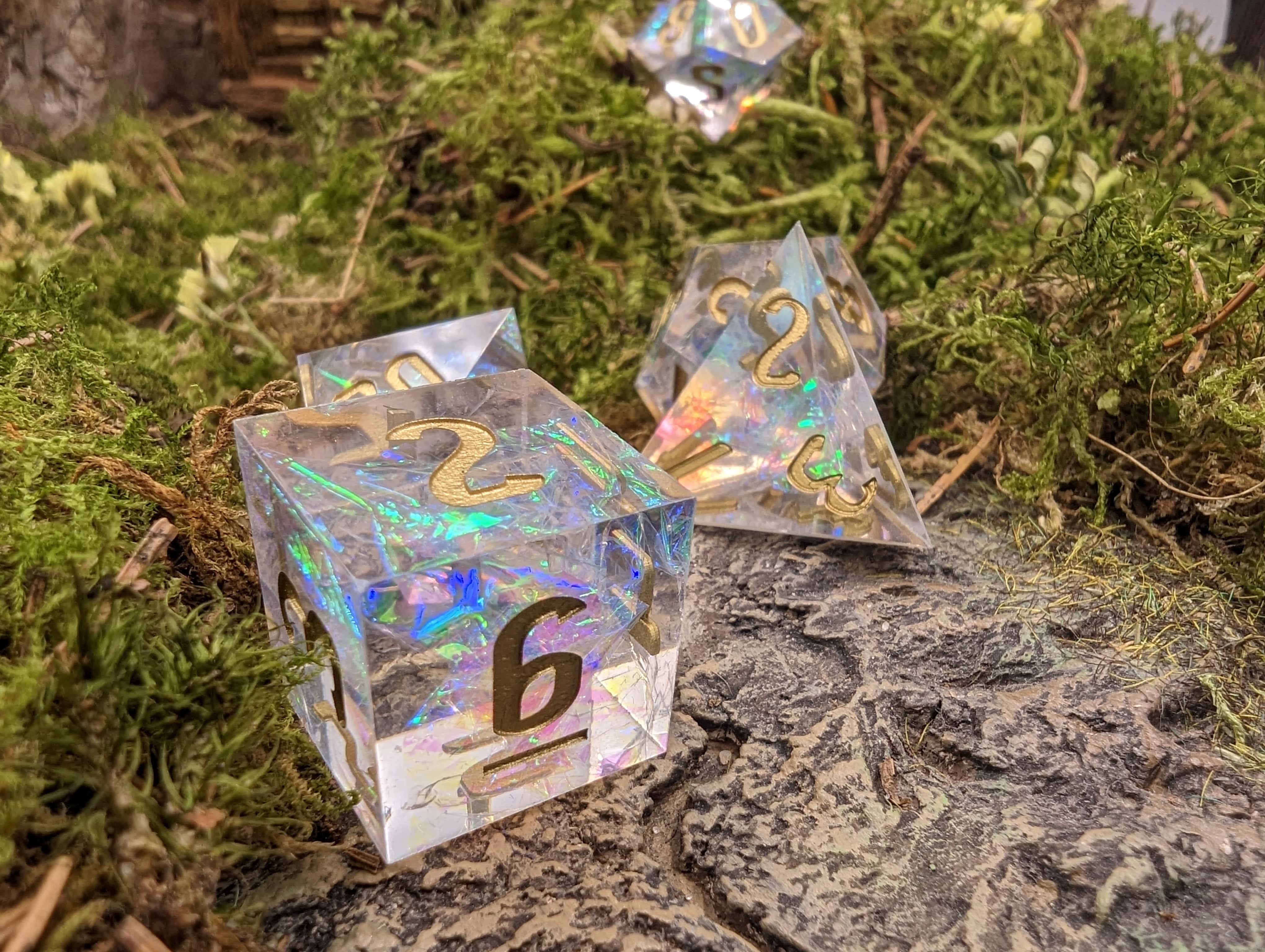 NordicDice Sharp Dice Angelic terningesæt - Transparent Sharp dice