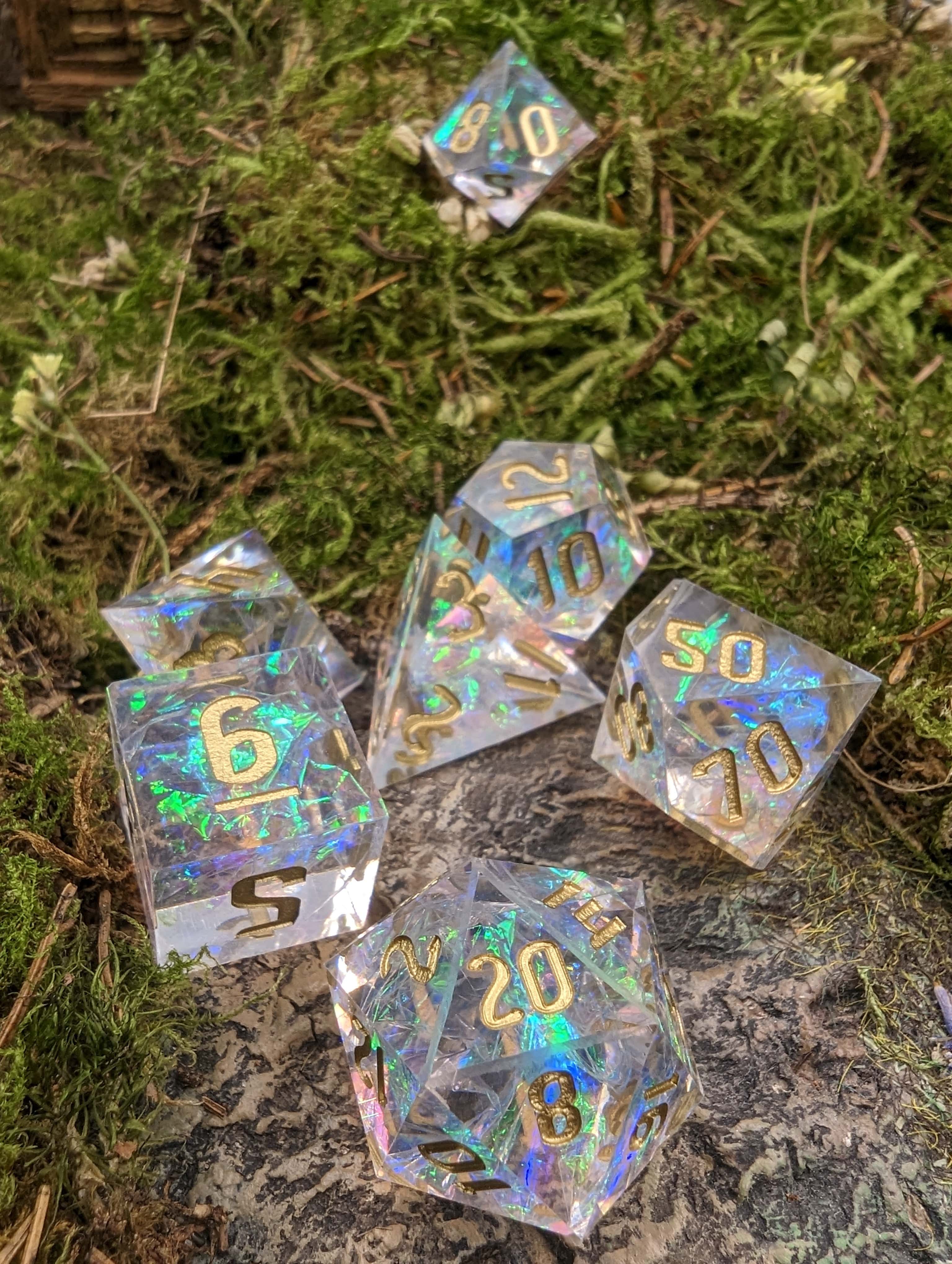 NordicDice Sharp Dice Angelic terningesæt - Transparent Sharp dice