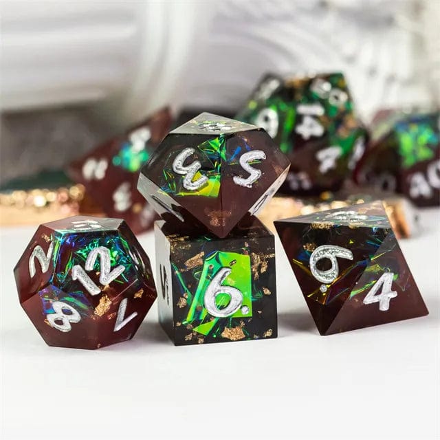 NordicDice Sharp Dice Sharp dice set - Brunlig d&d rollespilsterninger