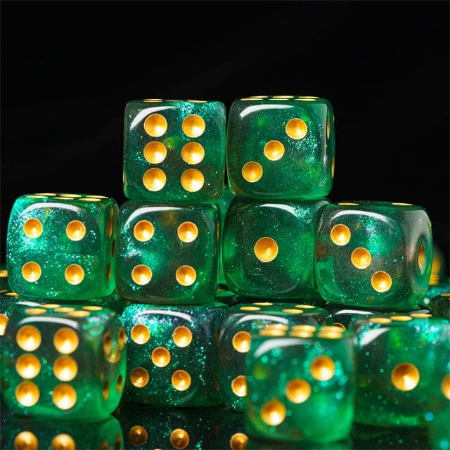 NordicDice 12 stk. Grøn glitter d6 terninger - 16mm