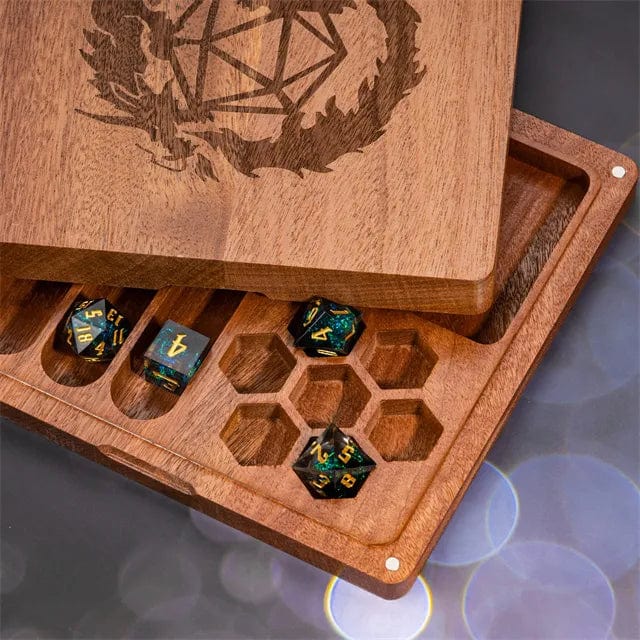 NordicDice Accessories, bøger etc Mørkebrun dice tray - drage