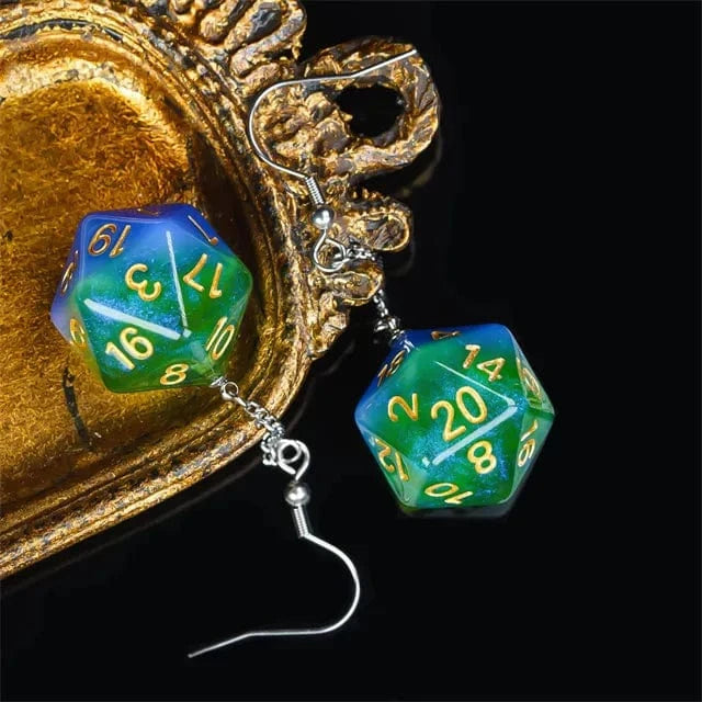 NordicDice Accessories, bøger etc Blue and green Ørering D20 terning