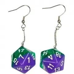 NordicDice Accessories, bøger etc Green and pink Ørering D20 terning
