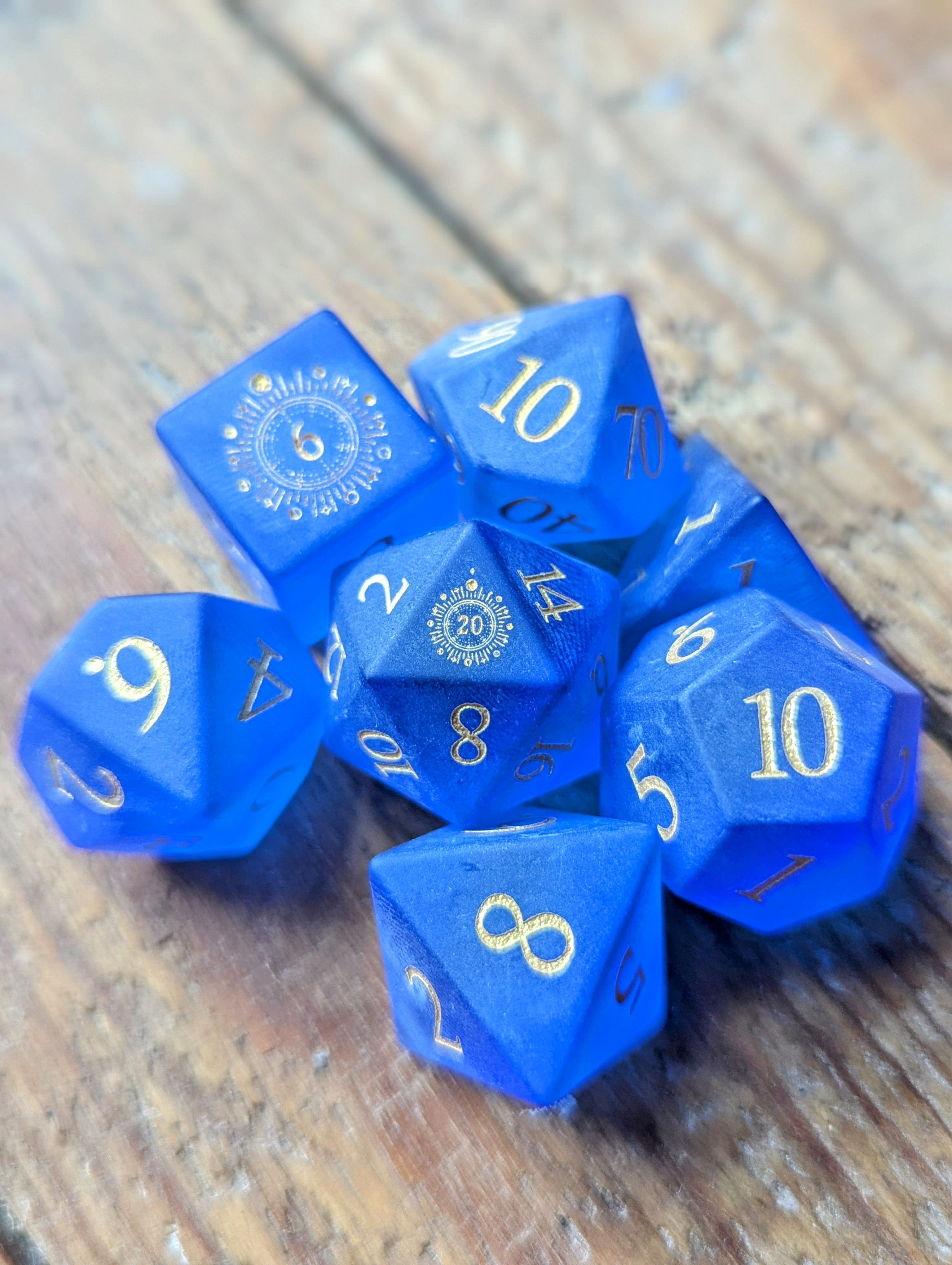 NordicDice Ædelsten og Krystal Frosted dark  Ocean - roleplaying dice Exclusive