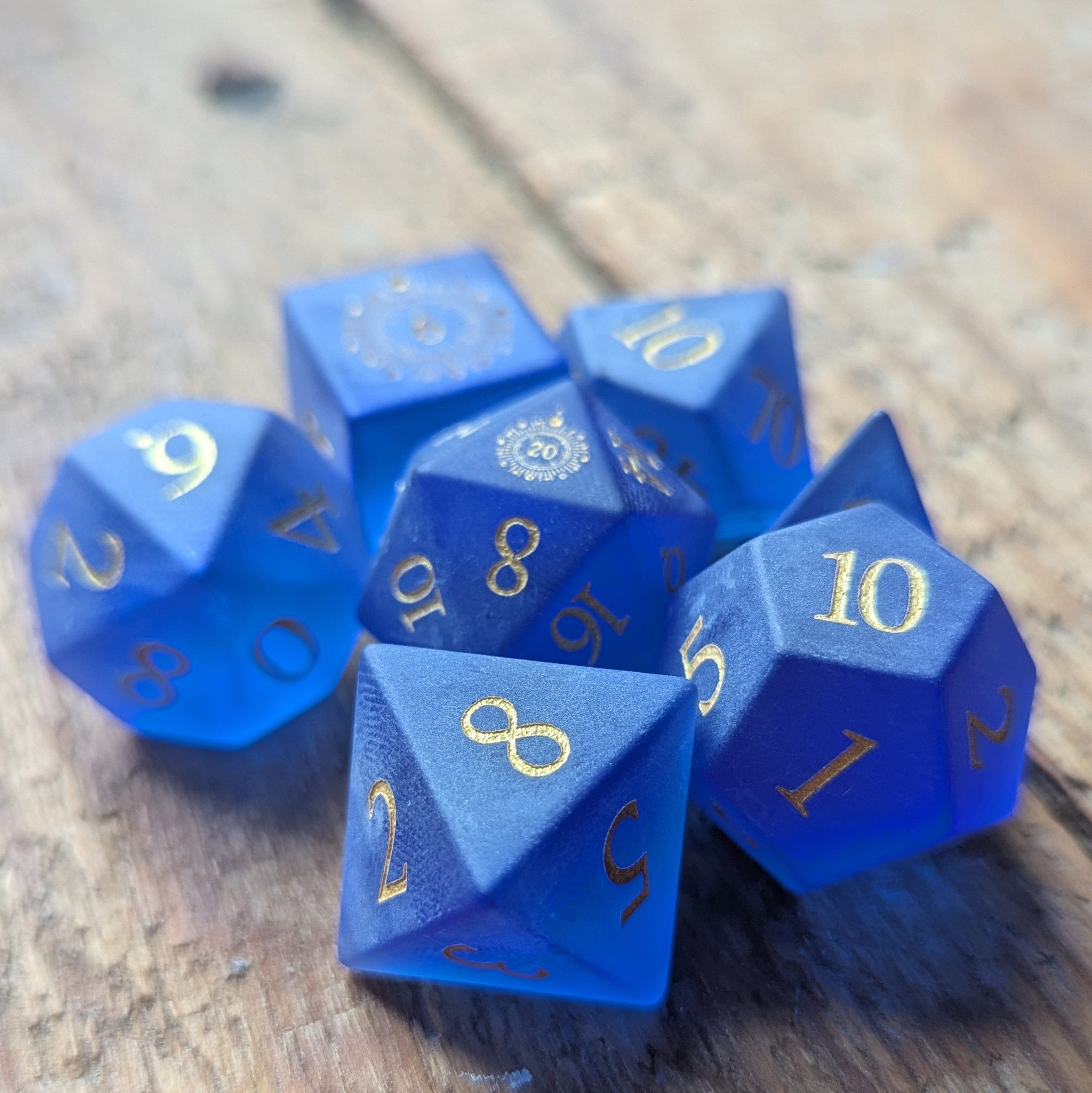 NordicDice Ædelsten og Krystal Frosted dark  Ocean - roleplaying dice Exclusive