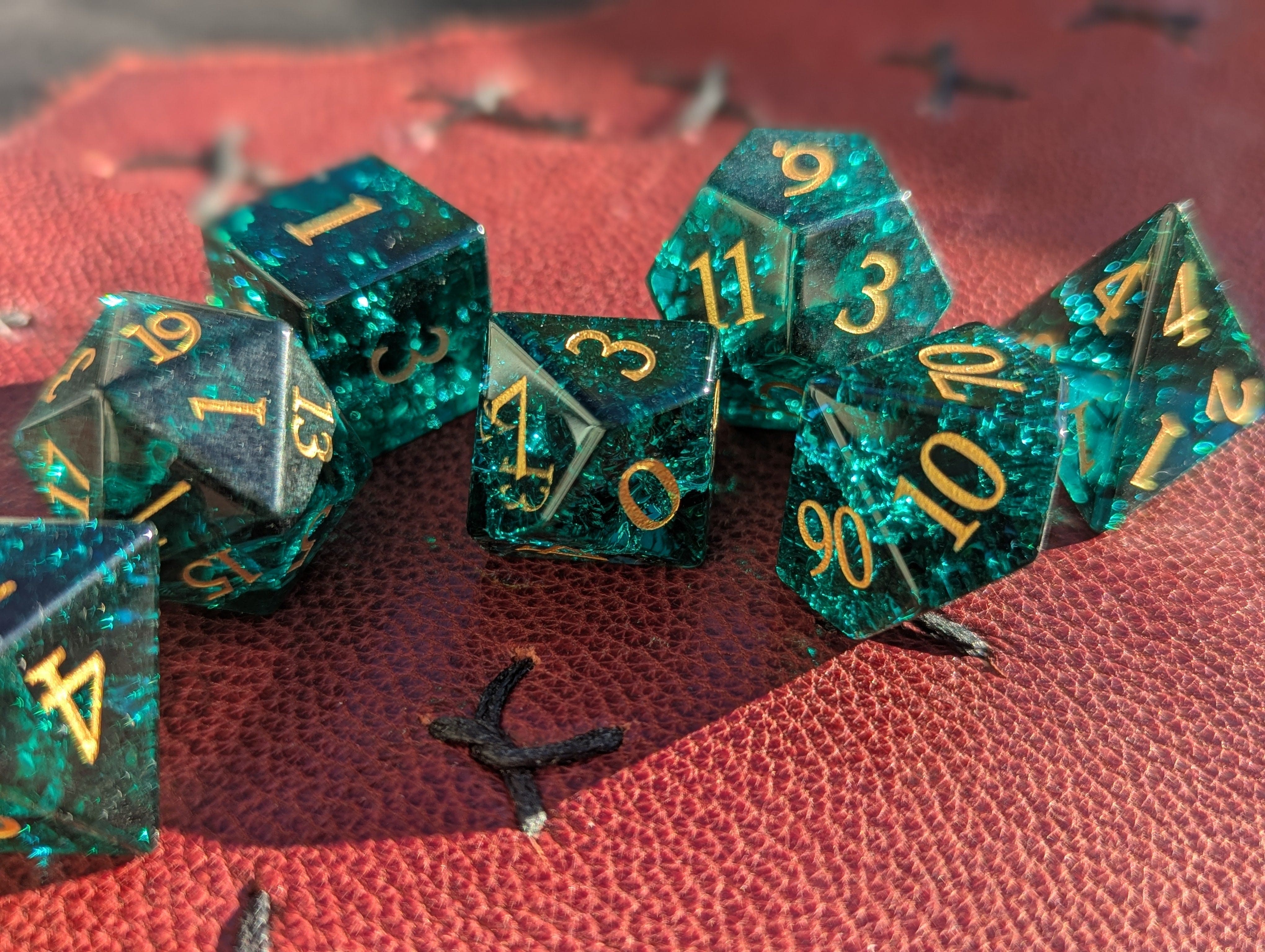 NordicDice Ædelsten og Krystal Green sun - roleplaying dice Exclusive