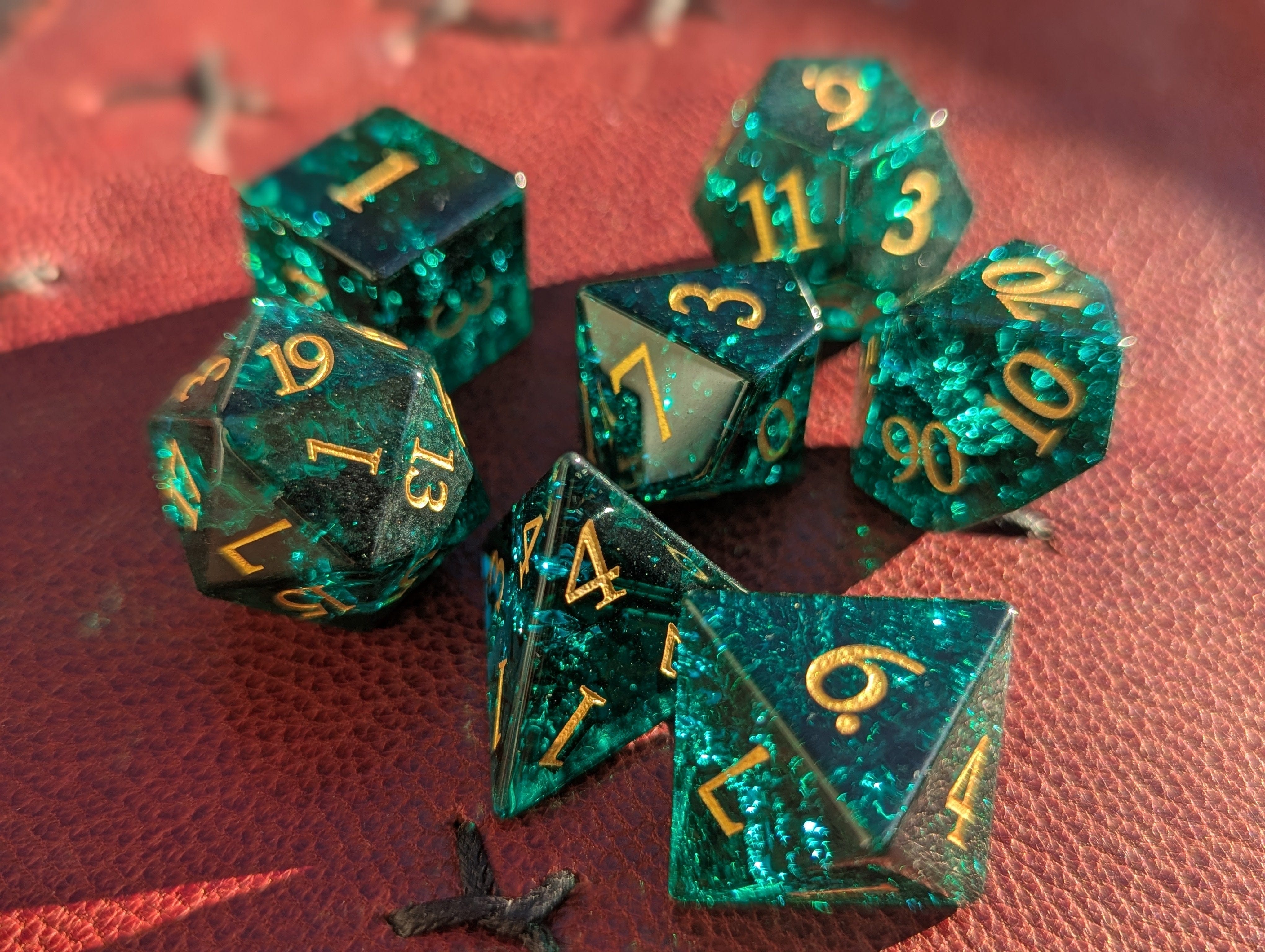 NordicDice Ædelsten og Krystal Green sun - roleplaying dice Exclusive