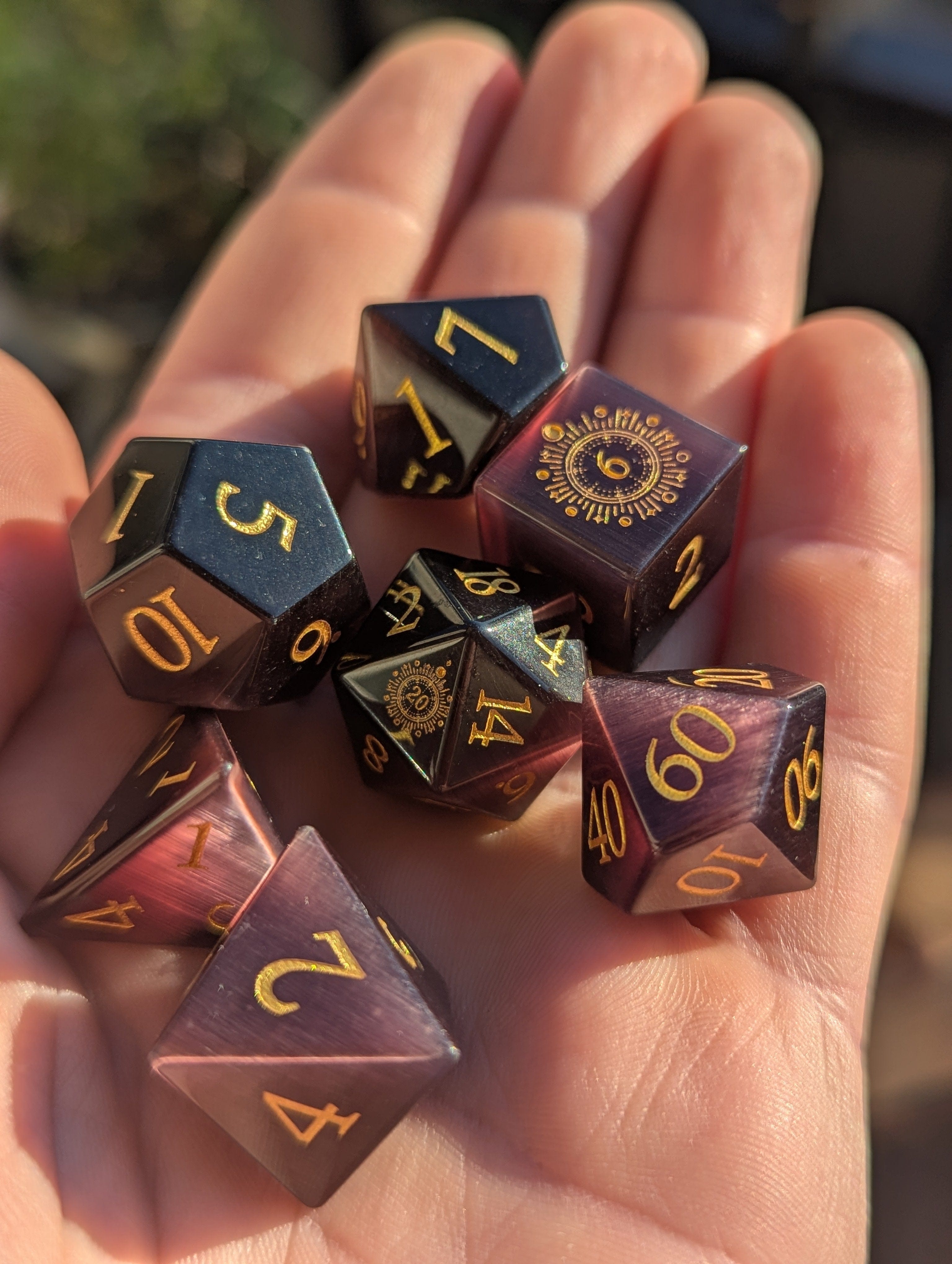 NordicDice Ædelsten og Krystal Purple cat eye - roleplaying dice Exclusive