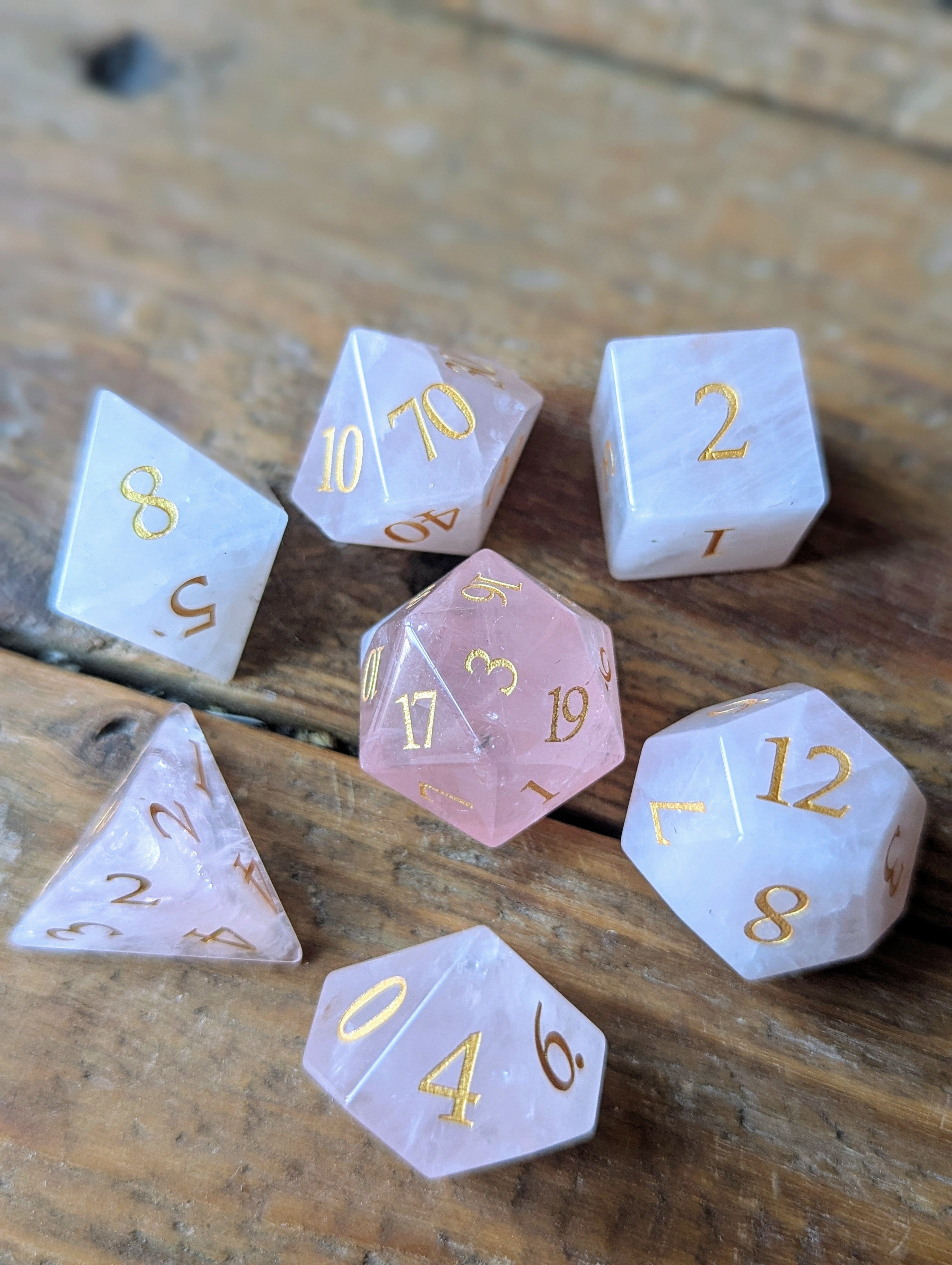 NordicDice Ædelsten og Krystal Rose quartz sun - roleplaying dice Exclusive