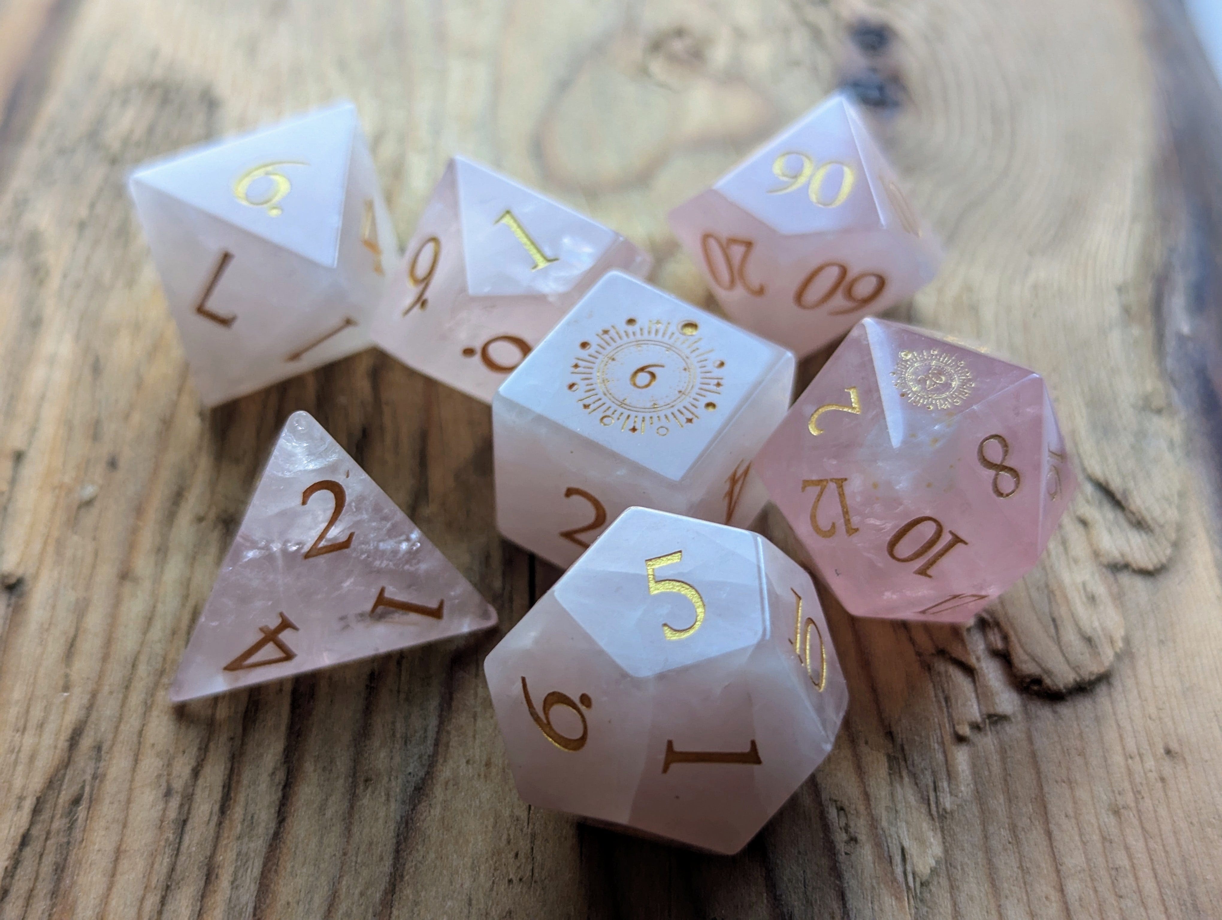 NordicDice Ædelsten og Krystal Rose quartz sun - roleplaying dice Exclusive